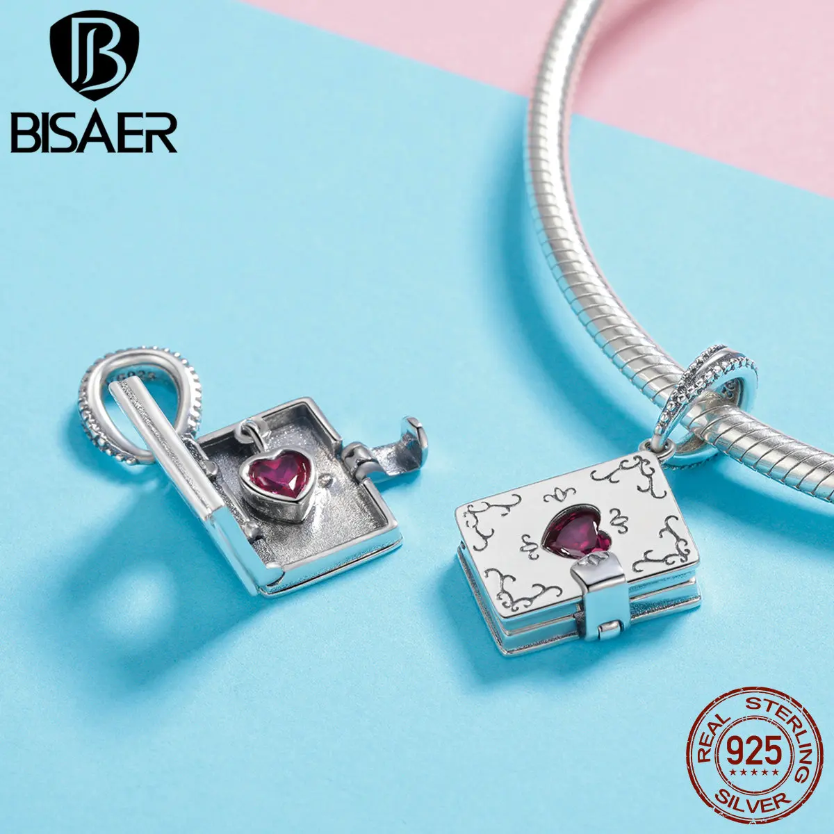 BISAER, 925 пробы, Серебряная коробка с сердечком, талисманы, любовь навсегда, книга, бусины, подходят для браслетов, серебряные бусины для изготовления ювелирных изделий ECC980