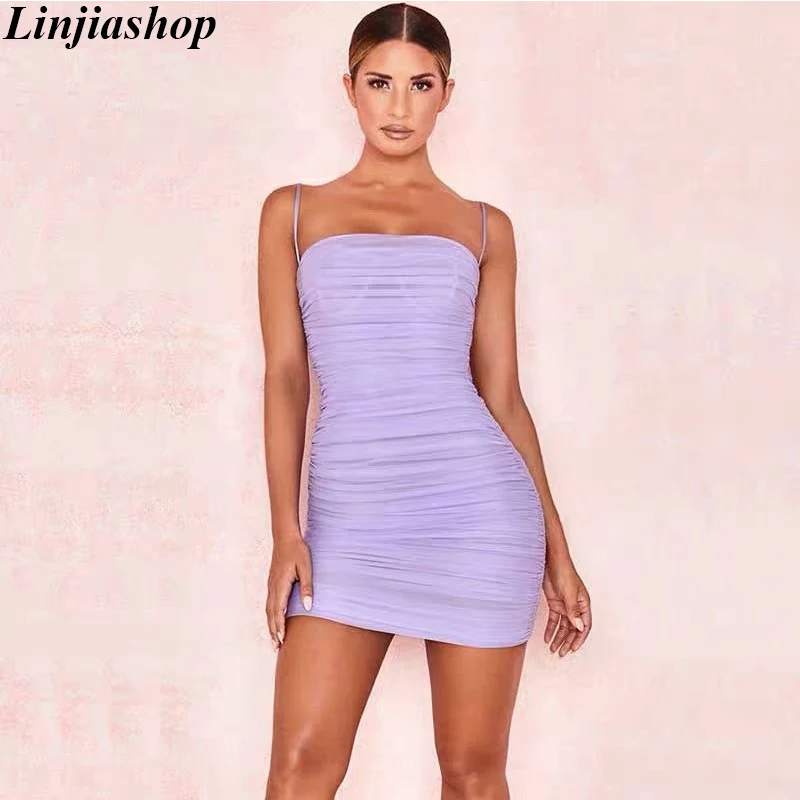 

Linjiashop летнее вечернее вечерние ничное платье знаменитости женское сексуальное элегантное фиолетовое мини-платье на бретелях без рукавов