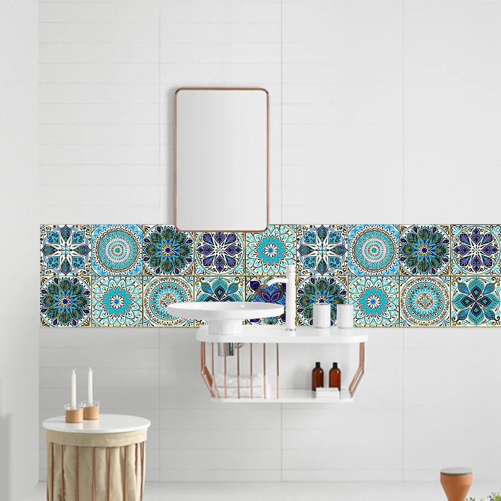 

Retro pattern tile sticker 10/15/20/30cm bathroom kitchen self-adhesive waterproof wall sticker office home decoration wall art