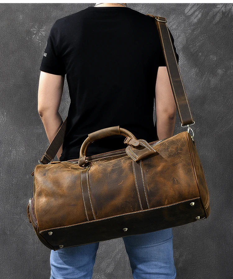 Мужская Дорожная сумка из натуральной кожи вещевой мешок воловьей Крейзи Хорс