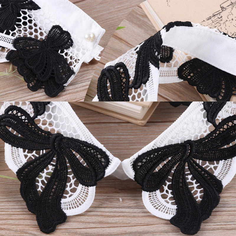 Женская рубашка с жемчужинами и воротником Женский ажурный лоскутный галстук