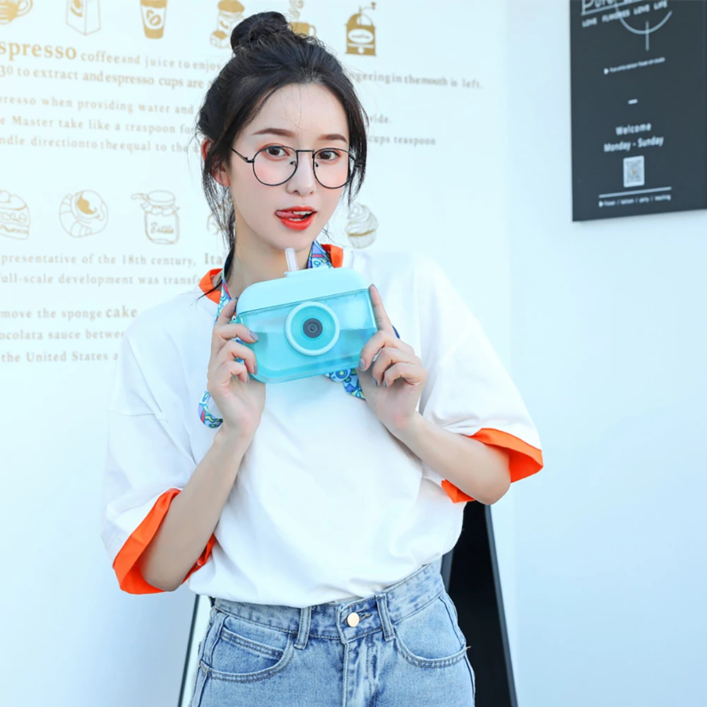 

400ml Creative Camera Straw Water Bottle Kettle High Capacity Healthy Premium Transparent Drinking Cup with Strap for Office