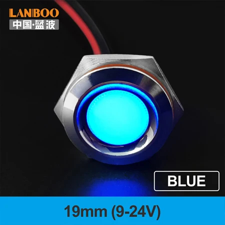 19mm-Blue(9-24V) LANBOO 16 мм, 19 мм, 22 мм, красный, зеленый, желтый, синий, 12 В, 24 В, 110 В, 250 В, светодиодный металлический индикатор, лампа, индикатор, светильник, одна лампа, водонепроницаемая - Цвет: 19mm-Blue(9-24V)