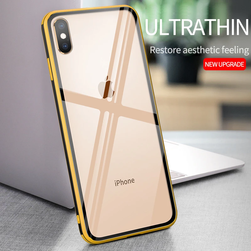 Прозрачный чехол из закаленного стекла для iphone 8 Plus 7 6 6s XS Max XR X цветной ультра