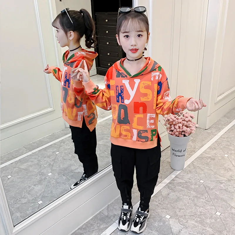 

Girls Suits Sweatshirts + Pants Kids Cotton 2021 Printed Spring Autumn Teenagers For 4-12 Years Children Clothing Set Outfits