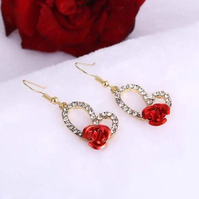 Женские серьги в винтажном стиле с цветком розы подвески хрустальные стразы