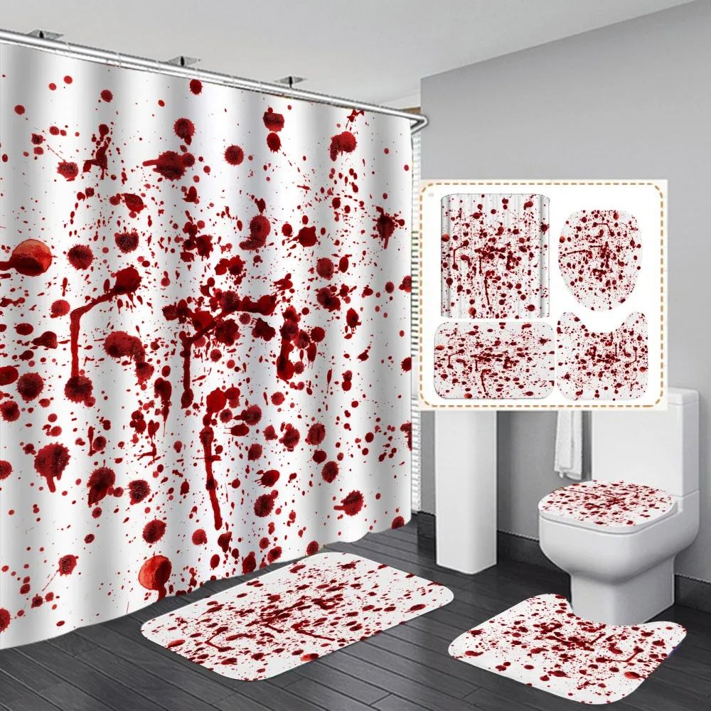 

Funny Red Blood Shower Curtain Dot Fashion With Non Slip Rug Mat Waterproof Polyester Home Decor 180x180cm Bathroom Curtains
