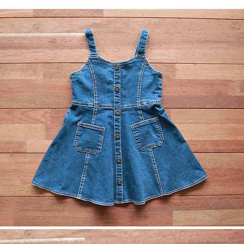 

Spring Summer Casual Waist Hugging Slim Dress Baby Girls Commuter Elegant Strap A- Line Denim Dress Girls Sling Dresses CL555