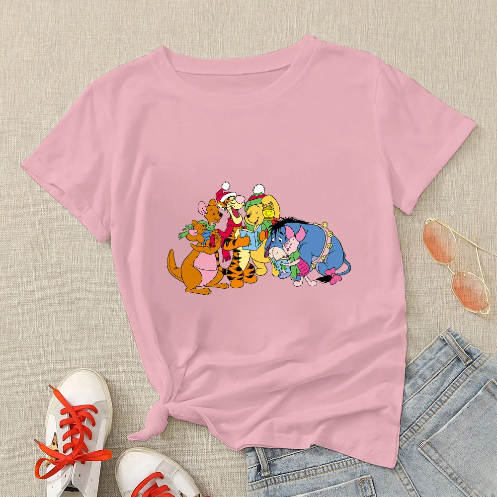 

Winnie the Pooh Girls T-shirt Disney Short Sleeve Pink Woman Fashion Shirt Sweet Casual Style Summer Tops European Harajuku