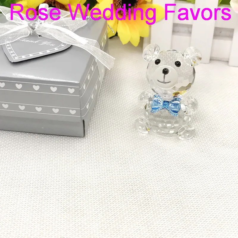 

(5pcs/Lot)FREE SHIPPING+Crystal Teddy Bear with Blue Bowknots Baby Boy Christening Gift Birthday Party Giveaways