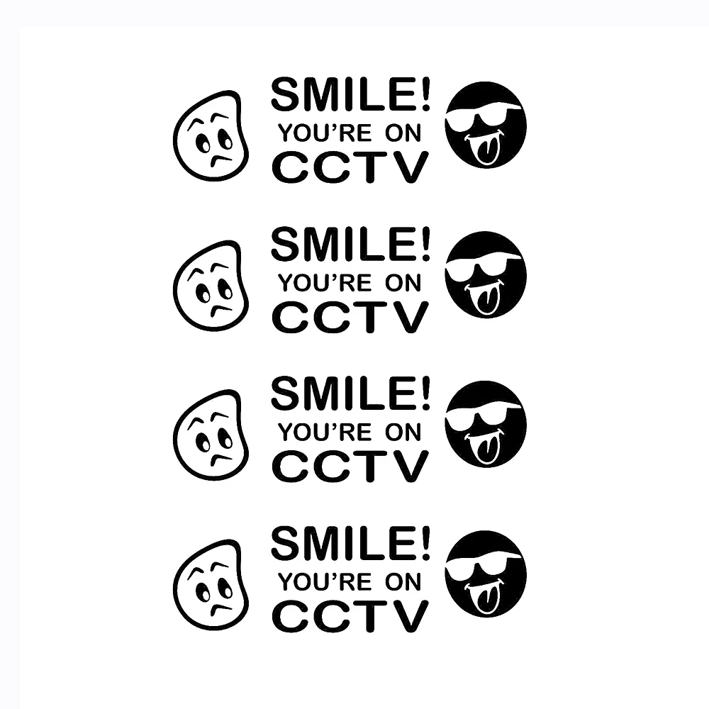 10*3cm 4 X Warning Sticker Sign CCTV Video Camera Recording Car Window Safety Smile Humor Vinyl Car Wrap Decals