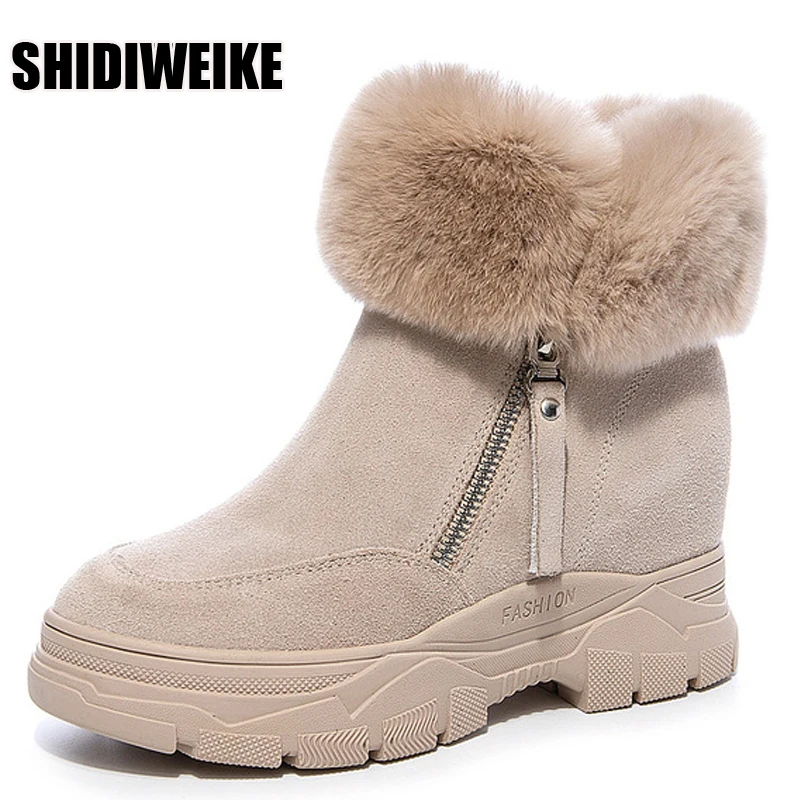 

Women Snow Boots Winter Shoes Warm Plush Hidden Heel Ankle Boots For Woman Zip Shoes Genuine Leather Ladies Black Winter Boots