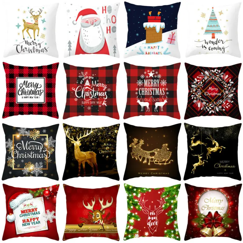 Рождественская подушка 45x45 модная мягкая в красную клетку с оленем мягкий чехол
