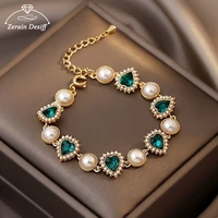 retro style emerald peach heart pearl bracelet female girlfriend student bracelet designer chrams bracelets for women