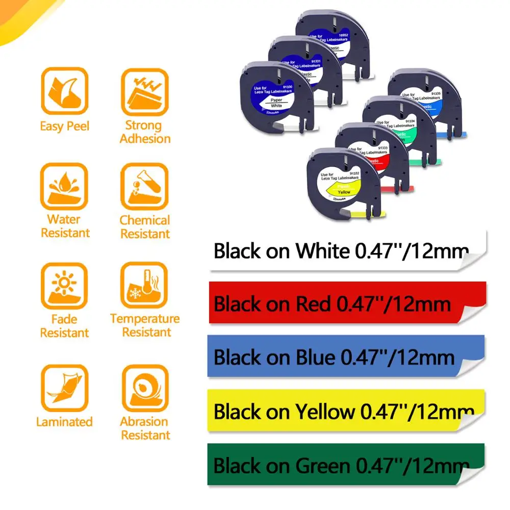 UniPlus 12267 Plastic Label Tapes 12mm Compatible Dymo Letratag 16952 16951 Black on Clear for LT Label Maker LT-100H LT-110T images - 6