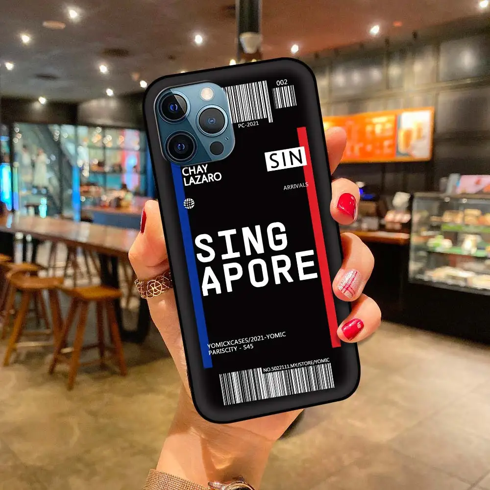 

Silicone Soft Cover For Apple iPhone 11 12 Pro Max 7 8 Plus XR SE 2020 X XS 6 6S 5 5S Phone Case Shell Travel Airfare City Label