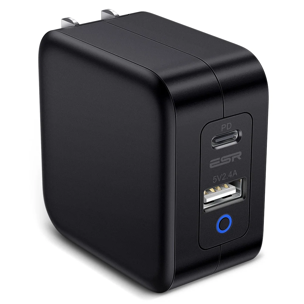 Зарядное устройство сетевое складное с двумя портами USB и поддержкой быстрой