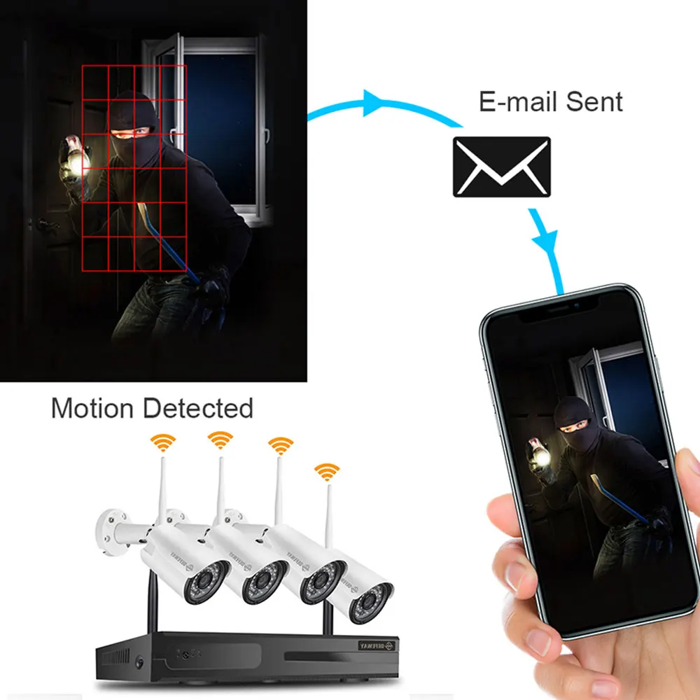 Акция! 8CH Беспроводной CCTV Системы H.265 + 1080P WI FI NVR Kit 2MP IR CUT наружного видеонаблюдения