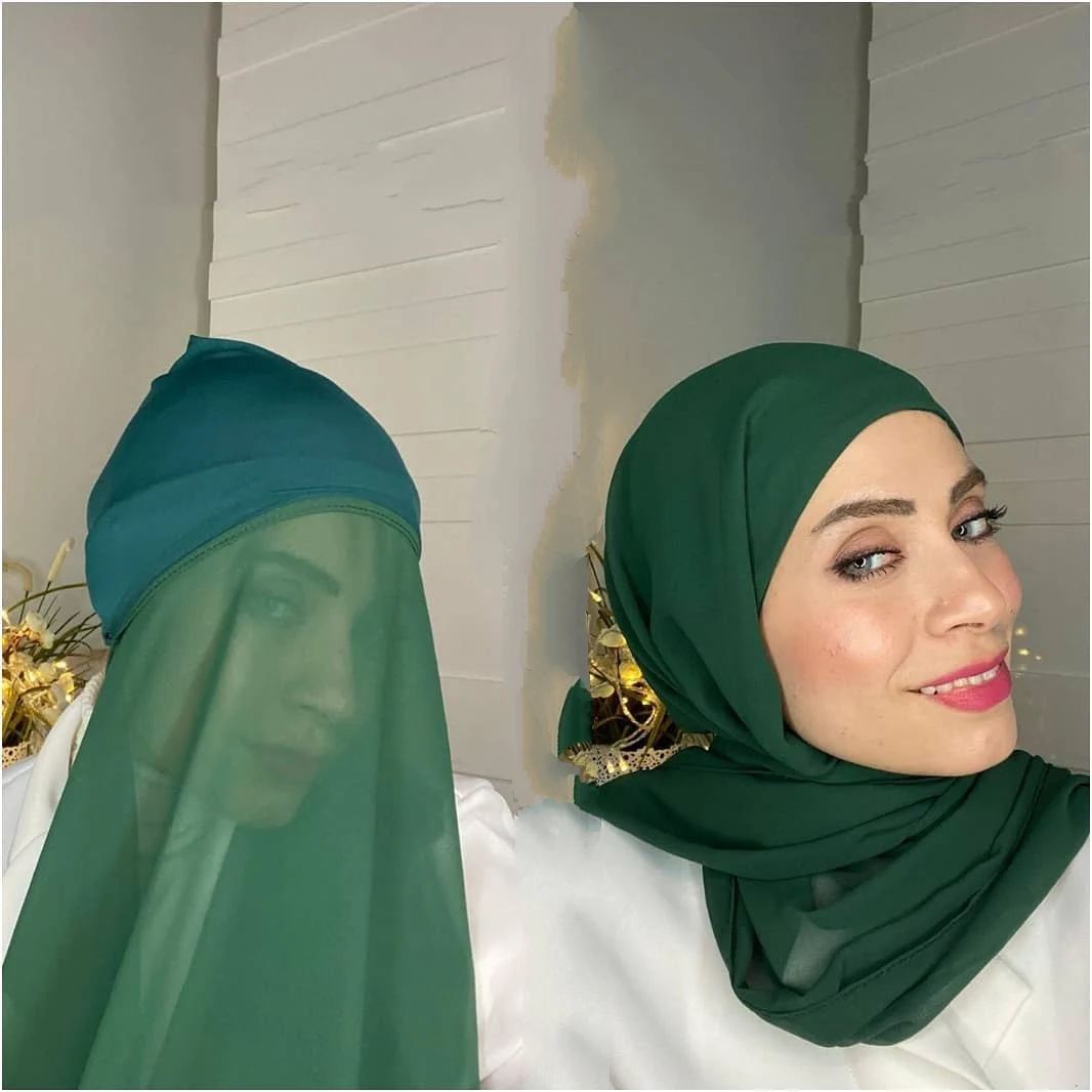 

Women Cap Bonnet + Chiffon Shawl Head Scarf Underscarf Caps Islam Inner Scarf Headband Stretch Hijab Cover Headwrap Turbante