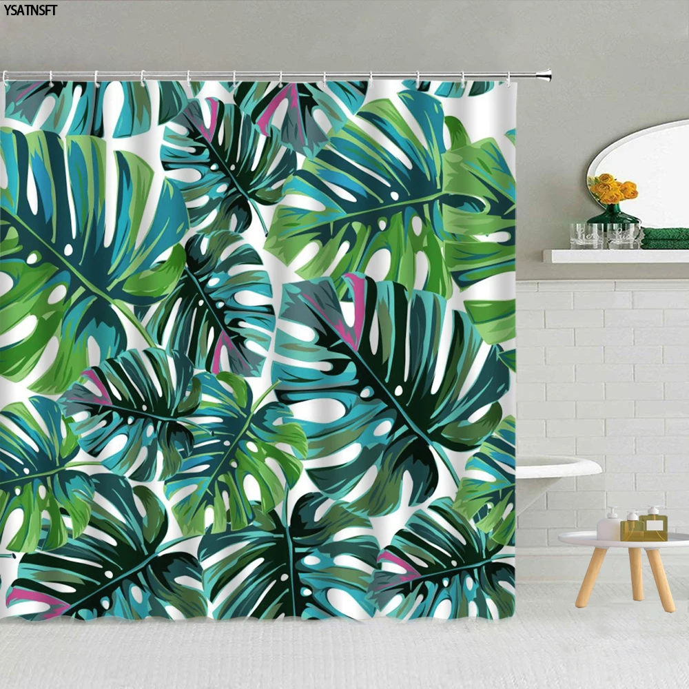 Тропическая зеленая занавеска для душа с изображением пальмовых листьев