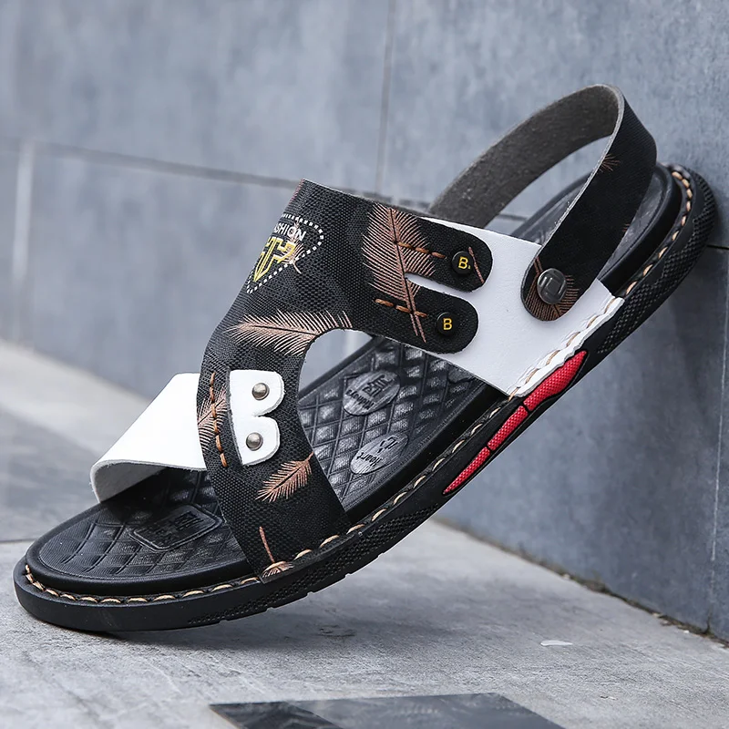 

Vastwave Microfiber Luxury Men's Sandal Button Rubber Men's Sandals Summer Sewing Slippers For Men Feather Flip flops man