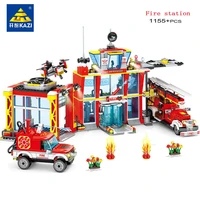 building blocks city fire station model 1155pcs compatible construction firefighter man truck enlighten bricks toys children