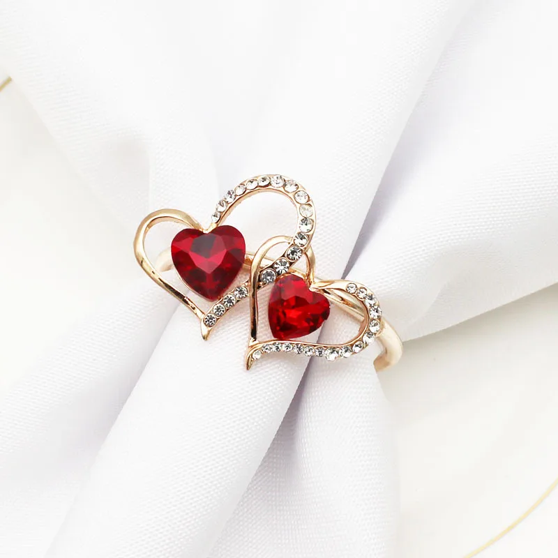 

30pcs/lot Double Love Valentine's Day Red Diamond Napkin Button Napkin Ring Napkin Ring Metal Cloth Ring
