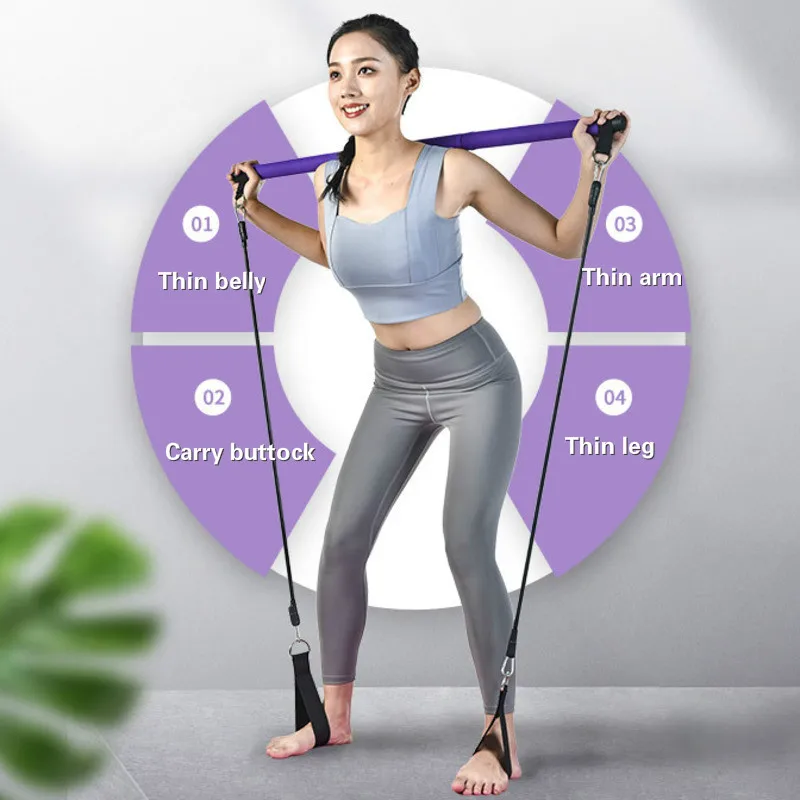

Pilates Stick Bar With Resistance Bands Portable Fitness Crossfit Bodybuilding Rubber Tube Bands Yoga Exercise Work Fat Burning