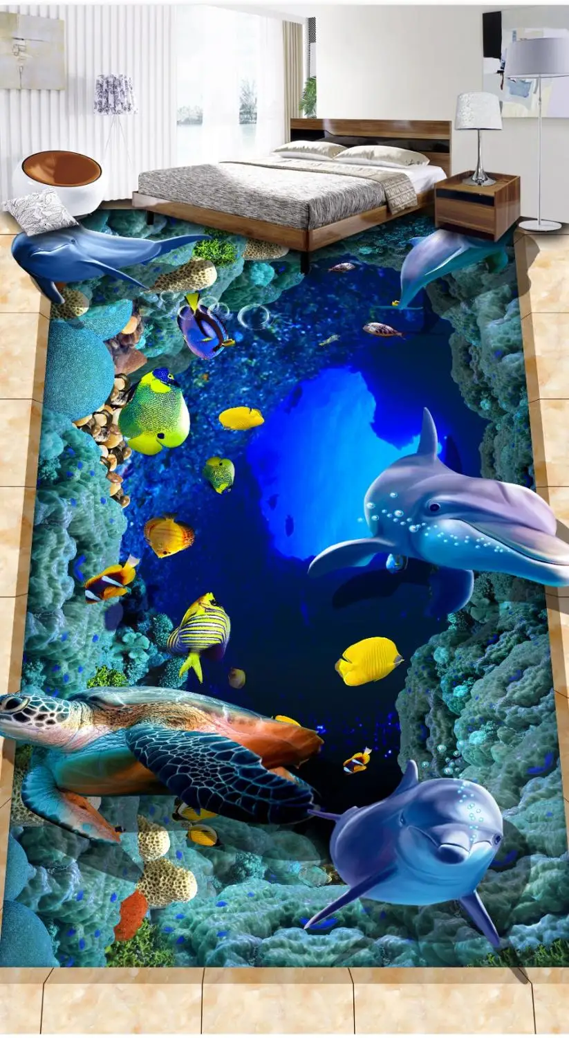Самоклеящаяся Настенная роспись для пола с изображением океана мира дельфина