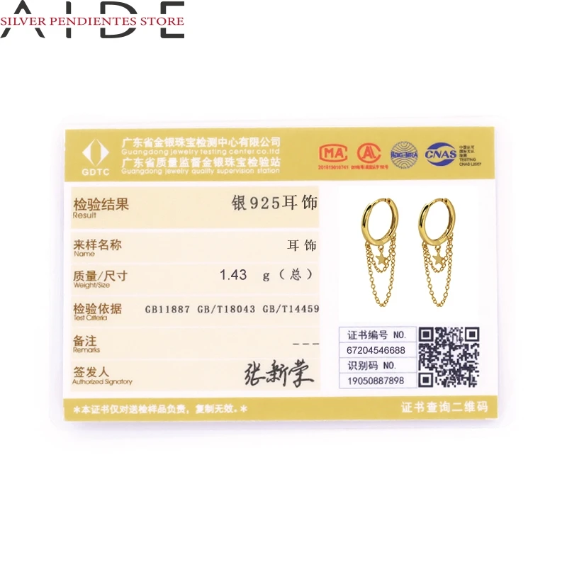 

AIDE 18k Gold Plating Earring Jewelry 925 Sterling Silver Chain Five-pointed Star Pendant Design Sense Earrings Aretes De Mujer