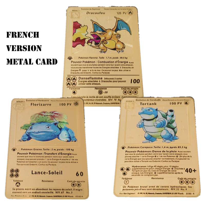 

Покемон Franse Kaarten, Золотой Металл, карта эдити, Charizard Pikachu, коллекционная фигурка, модель, игрушки в подарок