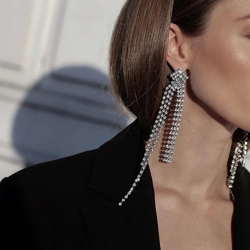 

U-Magical Exaggeration Shining Long Tassel Rhinestone Dangle Earrings for Women Geometric Metallic Earring Jewellery Pendientes