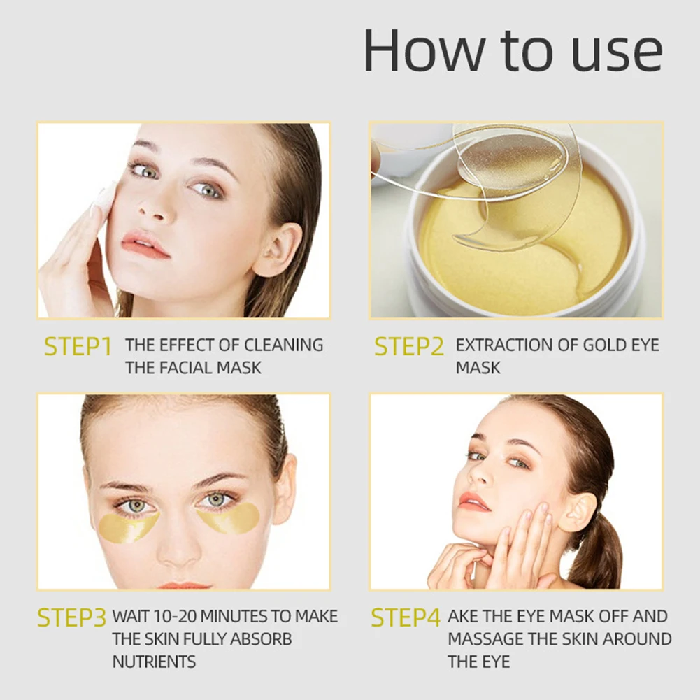 

24k Golden Lighten Fine Lines Eye Mask Crystal Collagen Gel Mask Eye Skin Care Gel Remove Dark Circles Moisturizing Eye Mask