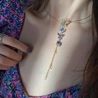 Корейский Новый дизайн, Модная бижутерия, ожерелье, сексуальный длинный кулон, цветная бабочка, кристалл, женское банкетное ожерелье