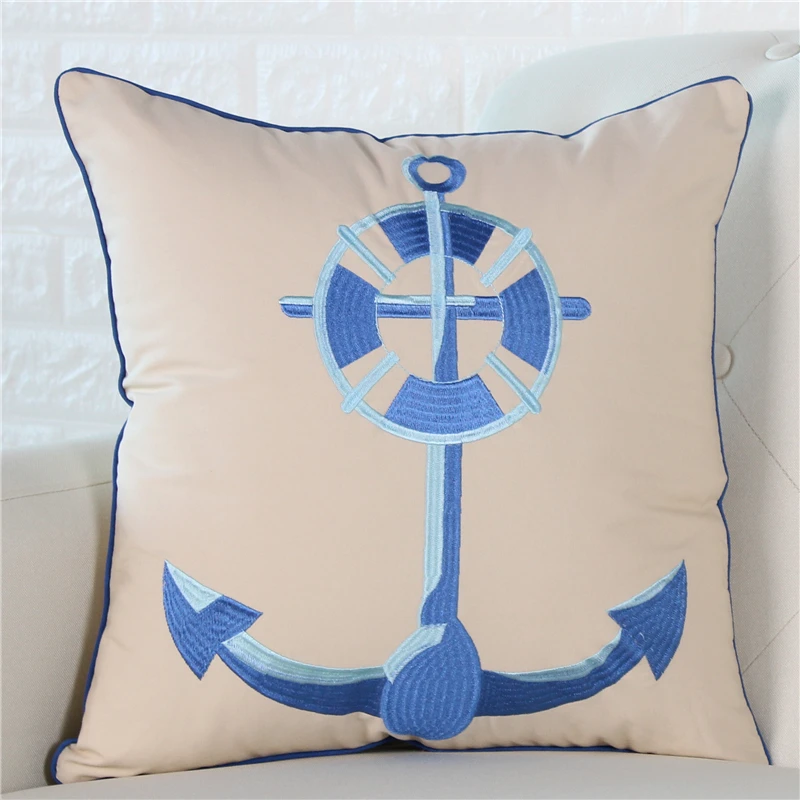 

45x45cm sea anchor embroidered cushion cover mediterranean cotton pillow case decorative lumbar pillow cover backrest pillowcase