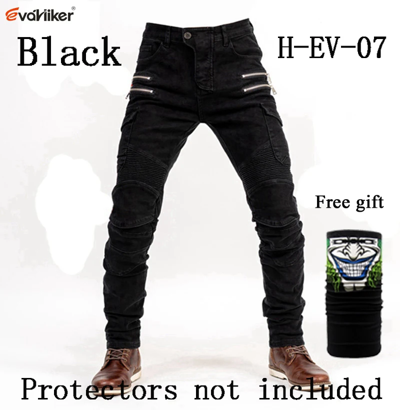 H-EV-07 All Black O Новые мотоциклетные Брюки с карманами на молнии, мужские мотоциклетные джинсы, защитное снаряжение для езды на мотоцикле, мотокросса, 3 цвета - Цвет: H-EV-07 All Black O