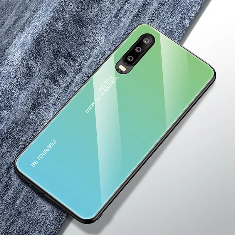 Градиентный Радужный чехол для телефона huawei P30 Pro P Smart витражный чехол из закаленного стекла для huawei P20 Lite Nova 4 4E 3 3i 3E - Цвет: 06