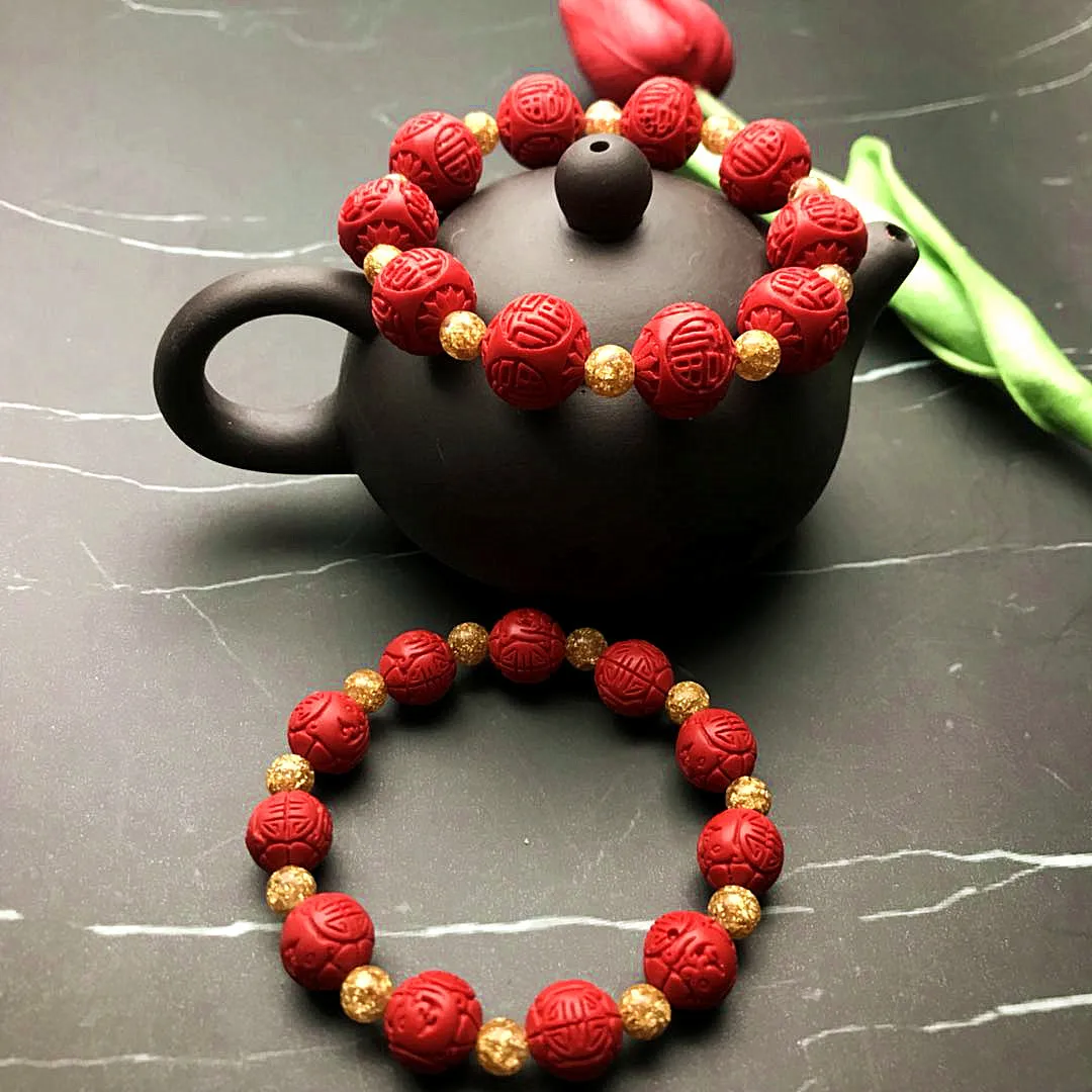 

China Natural Cinnabar Carved Fuzi Jade Bracelet Fashion Boutique Jewelry Men and Women Hand Chain Manufacturers Direct Sales