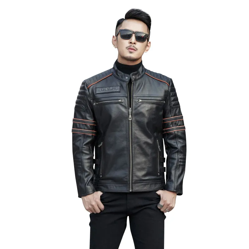 

Men Skull Genuine Leather Jacket Cow Skin Real Leather Coat Slim Plus Size Genuine Leather Coats