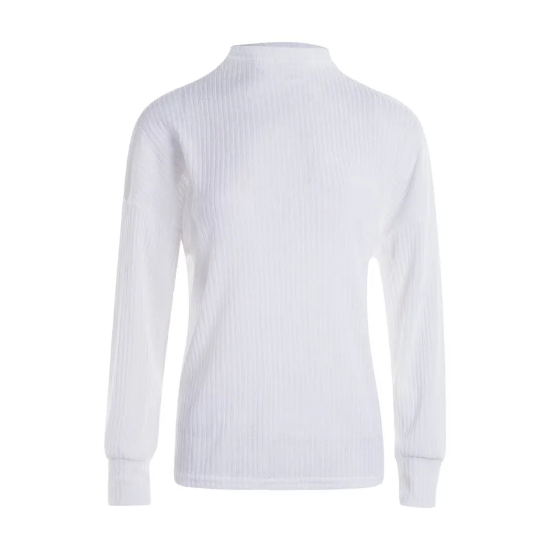 Женский базовый пуловер с высоким воротником простой белый вязаный свитер в