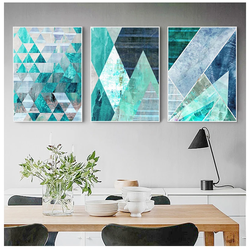 

Geometric Turquoise Canvas Posters Abstract Art Canvas Prints Painting Nordic Wall Pictures for Living Room Home Decor Unframed