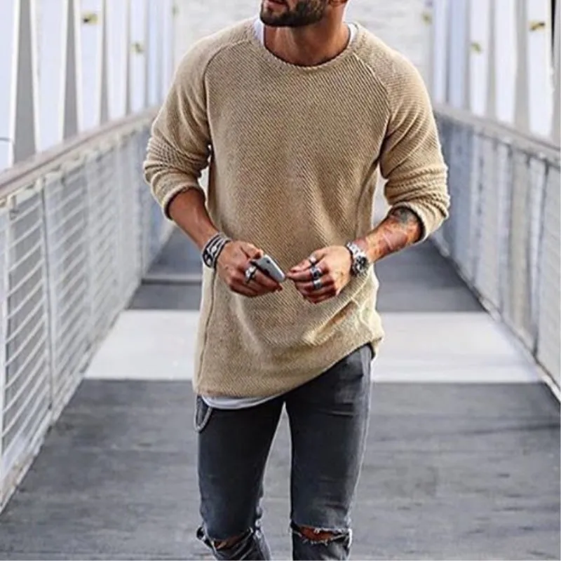 Новинка 2019 мужской тонкий черно белый теплый свитер с длинным рукавом и круглым