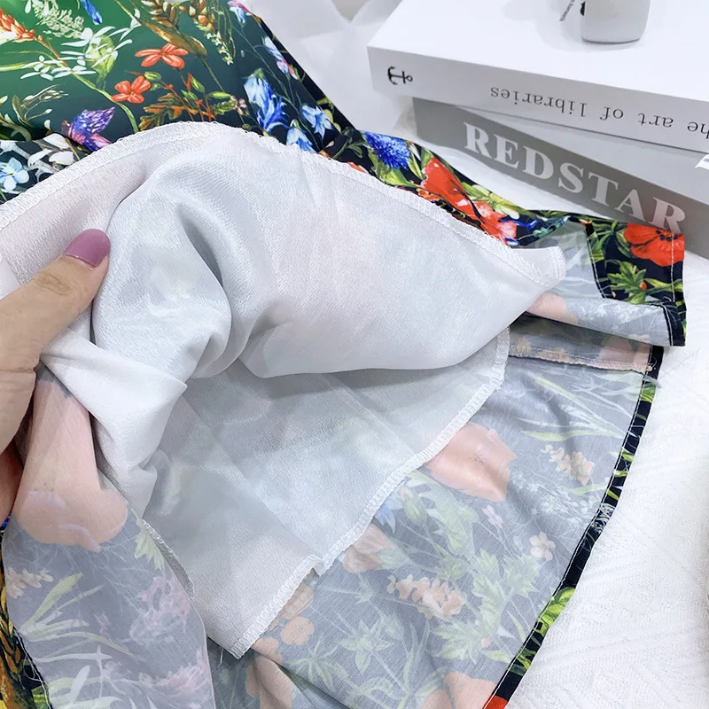 

TIGENA New 2021 Beautiful Gradient Floral Print Midi Long Skirt Women Vintage A Line High Waist Mid-length Green Skirt Female