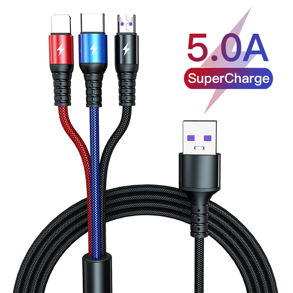 

3 in 1 USB Cable for Huawei for iPhone 12 11 Pro Max 3in1 2in1 Super Fast Charging Cable 8 Pin Micro USB Type C Cable for Xiaomi
