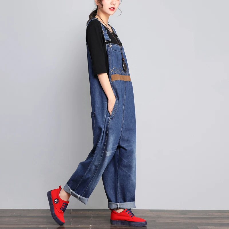 Женские свободные джинсы комбинезоны с широкими штанинами уличная одежда