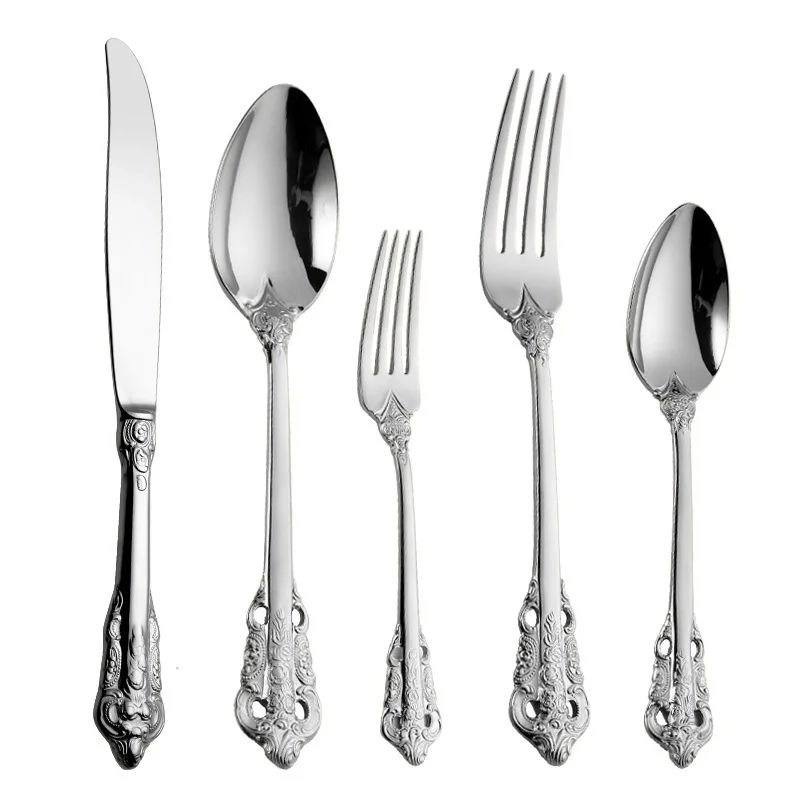 

Gold Silver Cutlery Set Stainless Steel Luxury Europe Royal Art Modern Dinner Set Juegos De Vajilla Home Decoration EC50CJ