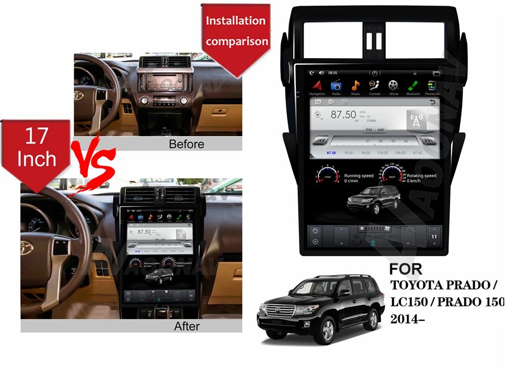 Автомагнитола 2din на android мультимедийный плеер для Toyota Land Cruiser Prado/LC150/ PRADO 150 2014-2019
