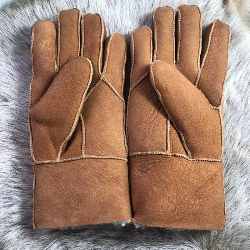 Русские меховые перчатки зимние теплые мужские замшевые из овчины и шерсти