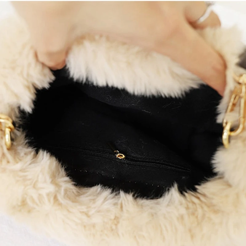 

Fashion Plush Handbags All-Match Casual Drawstring Shoulder Bag Simple Pure Color Plush Bag Messenger Bag