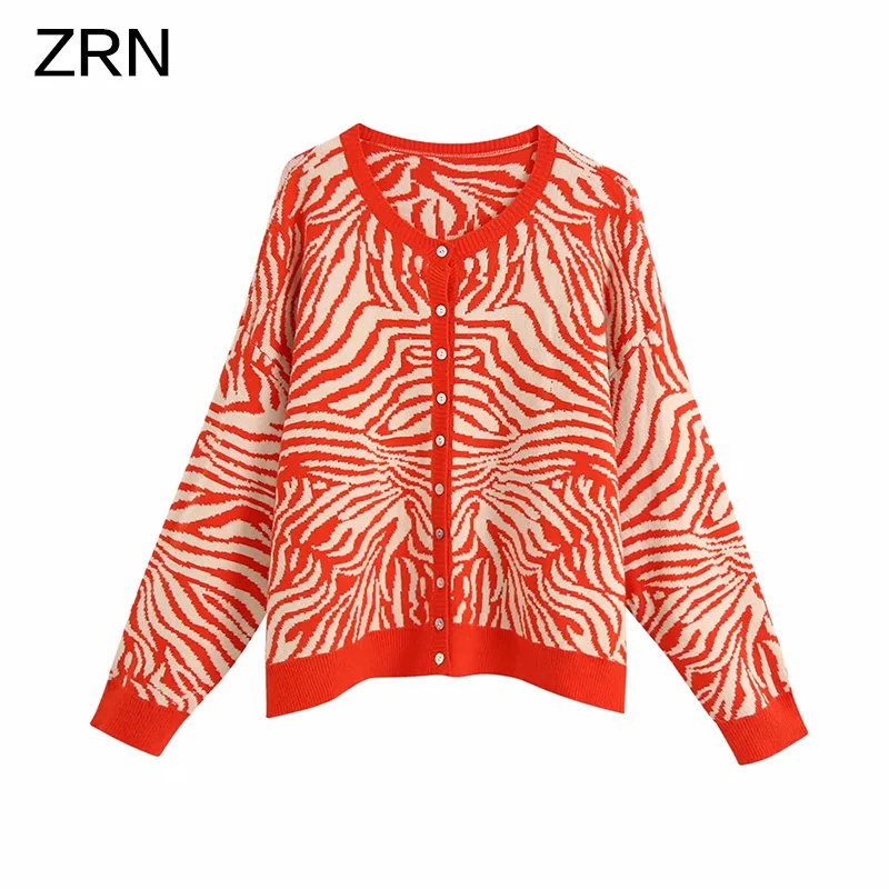ZRN женский кардиган с винтажным животным узором короткий вязаный свитер модная